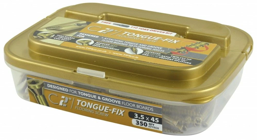 TIMCO Tongue-Fix Premium Tongue & Groove Reduced Countersunk Screw Yellow 3.5x45mm 350pk 1 TIMCO Tongue-Fix Premium Tongue & Groove Reduced Countersunk Screw Yellow 3.5x45mm 350pk