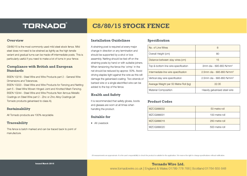 Tornado C8/80/15 Mild Steel Stock Fencing 2 Tornado C8/80/15 Mild Steel Stock Fencing - Image 2