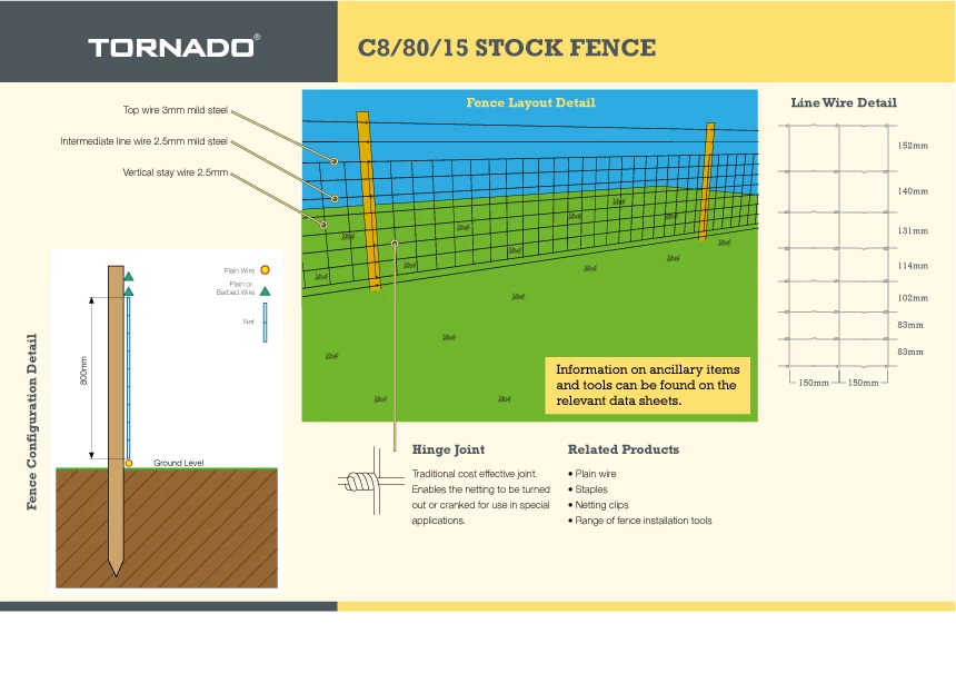 Tornado C8/80/15 Mild Steel Stock Fencing 3 Tornado C8/80/15 Mild Steel Stock Fencing - Image 3