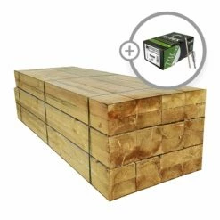 Railway Sleeper Bundle | 2.4m X 100mm X 200mm | Green Treated | 22 Pack + Screws + Driver